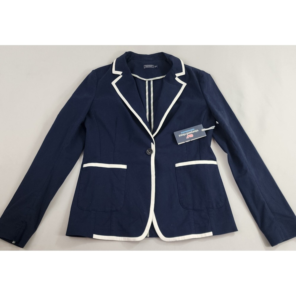 Vineyard Vines Womens Blue White Piping Blazer Jacket SR233086 Small S NEW